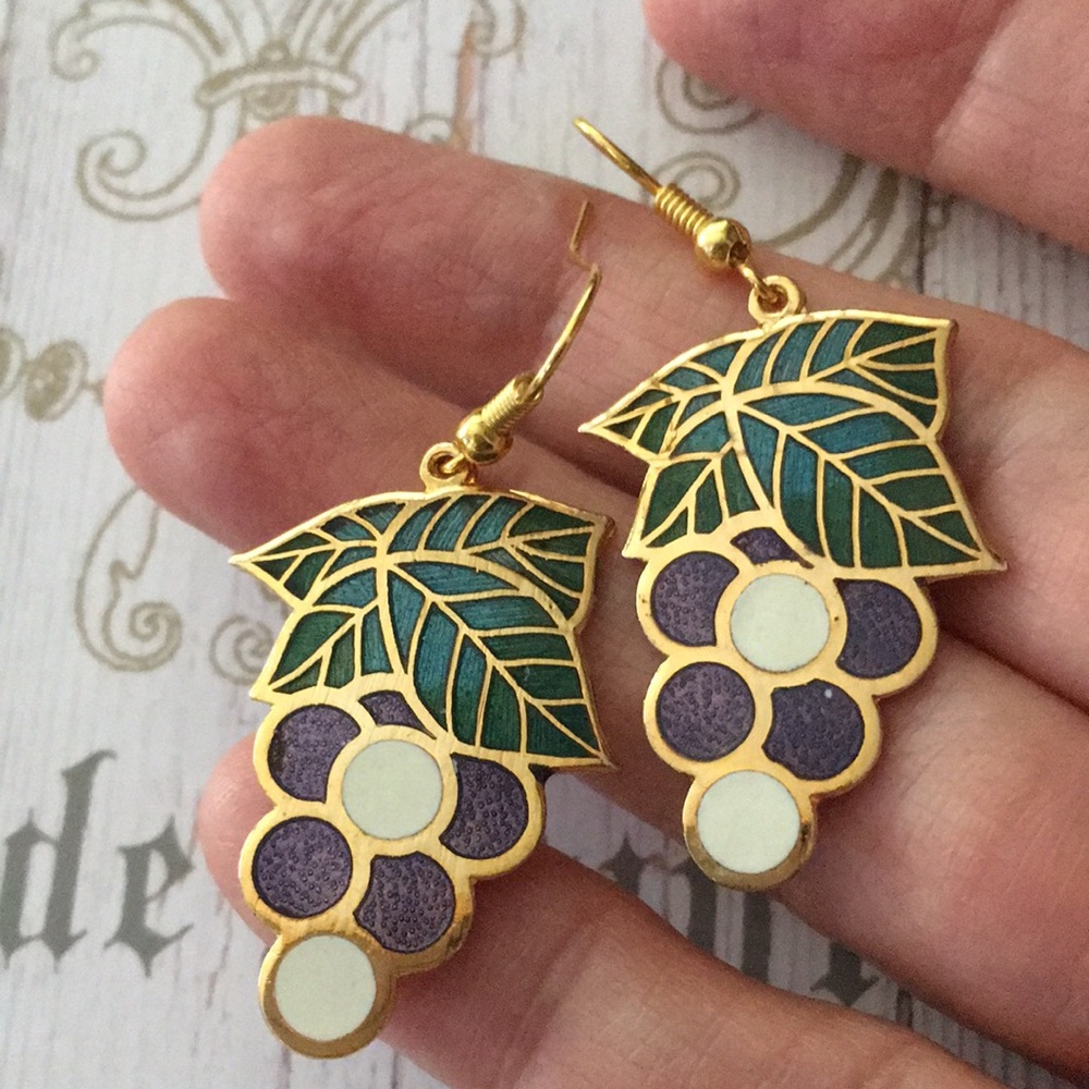 Cloisonn Grape Cluster Drop Earrings - image 4